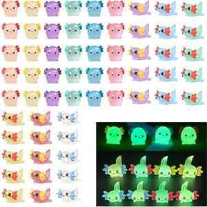 60 Pcs Mini Axolotl Colorful Mini Resin Axolotl Figurines Glow in The Dark,for DIY Craft, Garden Decoration,Potted Plants,Xmas Goodie Bag Fillers Party Favors Decorations(2 Styles)