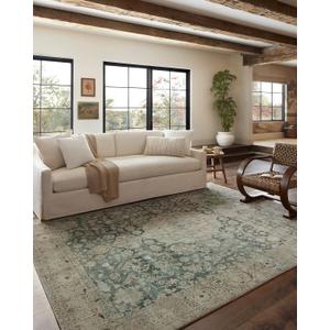 Loloi Magnolia Home by Joanna Gaines Sinclair Collection SIN-05 Jade/Sand 3'-6" x 5'-6", .25" Pile Height, Machine Washable, Accent Rug