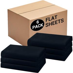 Bulk Queen Flat Sheets Only, 6 Pack Quick Sort Top Bed Sheet, Color-Coded Label Threads, Wrinkle-Free Shrinkage Durable Microfiber Hotel Motel Airb&bs Essentials for Hosts (90"x102",Black)