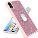 Compatible with Foxx FOXXD A67L Case [with Tempered Glass Screen Protector][Mirror Ring][Glitter Powder] for AriVoice A67L Leather Phone Case (CSK-Pink)