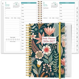 2026-2027 Daily & Monthly Planner - One Page Per Day, Daily Planner 2026-2027 from July 2026 to June 2027, Planner 26-27 with 12 Monthly Tabs, 6.4" x 8.5", Flower-B