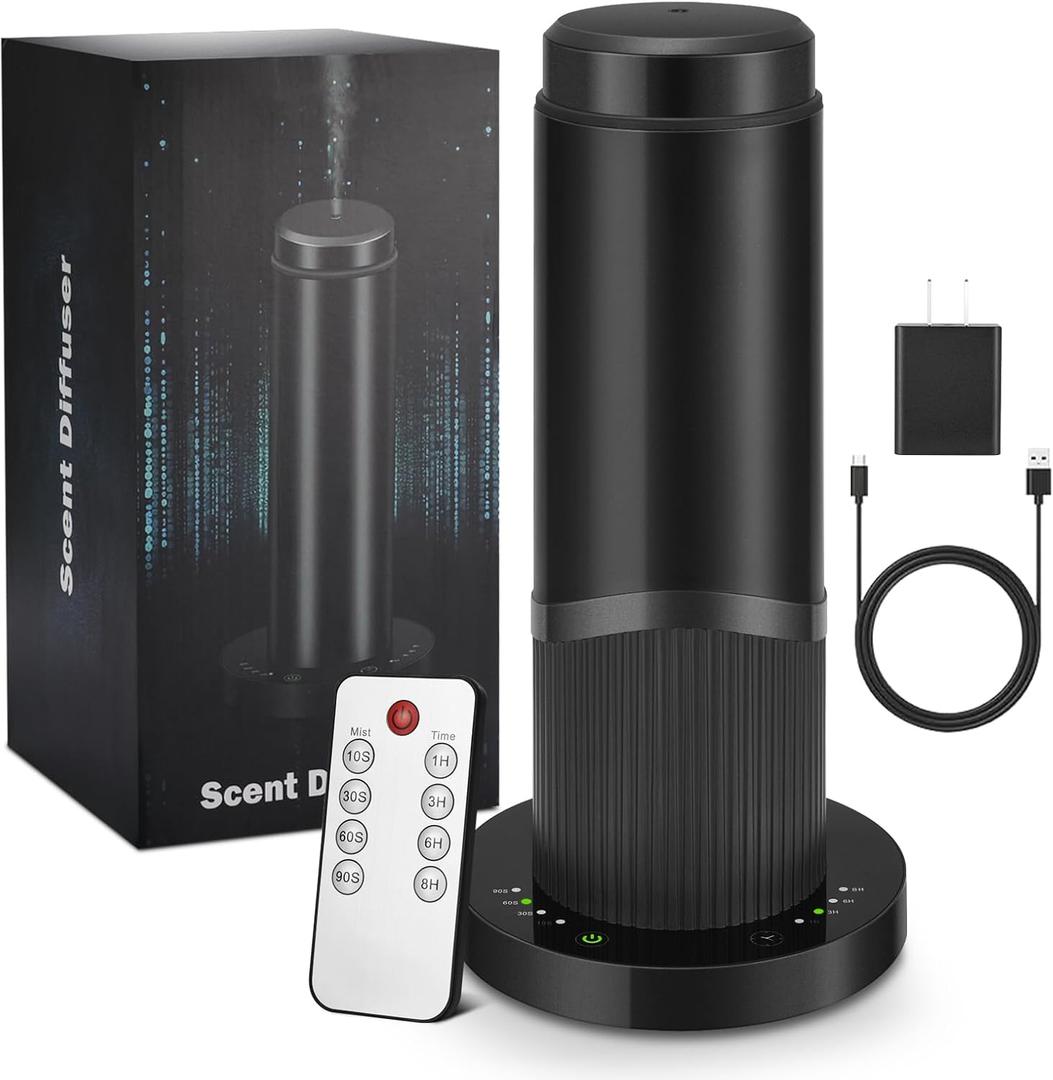 Waterless Scent Essential Oil Diffuser for Hotel, Whole House, Large Room, OfficeHome200ML Large Capacity, Covering 1500 Square feet (Black) (Black-PP)