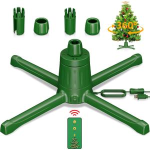 Rotating Christmas Tree Stand for Artificial Trees, 360-Degree Adjustable Tree Stand Base for Up to 9FT & 120lb Pre-lit Tree with Remote Control, 4 Built-in Electrical Outlets Revolving Tree Holder