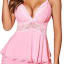 Avidlove Womens Sweetness Cami Set Lace Camisole Lingerie Nightwear Sexy Pajamas Lounge Sets (Large, Pink)