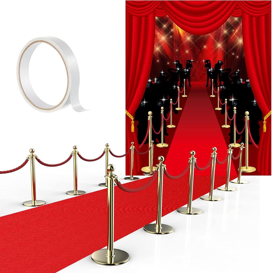 Timtin Red Carpet Party Decorations 6 x 5ft Movie Theme Paparazzi Photography Backdrop 15 x 2.6ft Red Runway with Carpet Tape for Party Decoration Supplies