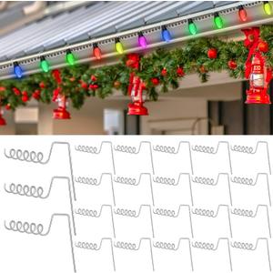 50 Pcs Christmas Light Clips for Gutter with Guards Aluminum Gutter Hooks for String Lights Xmas Outdoor Light Hangers for Mesh Gutters, Heavy Duty