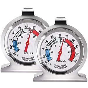 2 Pack Refrigerator Thermometer, 30-30°C/20-80°F, Classic Fridge Thermometer Large Dial with Red Indicator Thermometer for Freezer Refrigerator Cooler