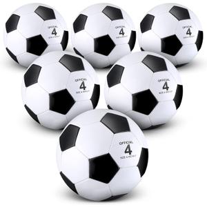 Deekin 6 Pcs Soccer Ball Bulk with Pump Teamwork Outdoor Sport Game Training Soccer Ball Bulk for School Sport Teen Adult Child (Size 4, Black)