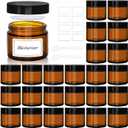 Amber 2oz Glass Jars with Lids - 24 Pack Brown Small Cosmetic Containers with Stickers & 2 Spoons, Wide-Round Smooth Mouth, Sealable for Creams, Lotions, Body Butter, Travel Samples