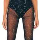 Women Rave Mesh Sheer Pants Flared Bell Bottom Pants for Dance Festival Clubwear, M