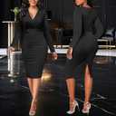 PaladMom Women's Elegant Long Sleeve Dresses for Work Casual Pencil Dress Sexy Business Dress Formal Cocktail Dress (Pink, L)