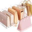 Criusia Adjustable Closet Purse Organizer Rack 28.8" Extra-Long Shelf Divider with 6 Base Panels & 8 Dividers Non-Slip Handbag Holder for Bags, Clothes, Kitchen, Office