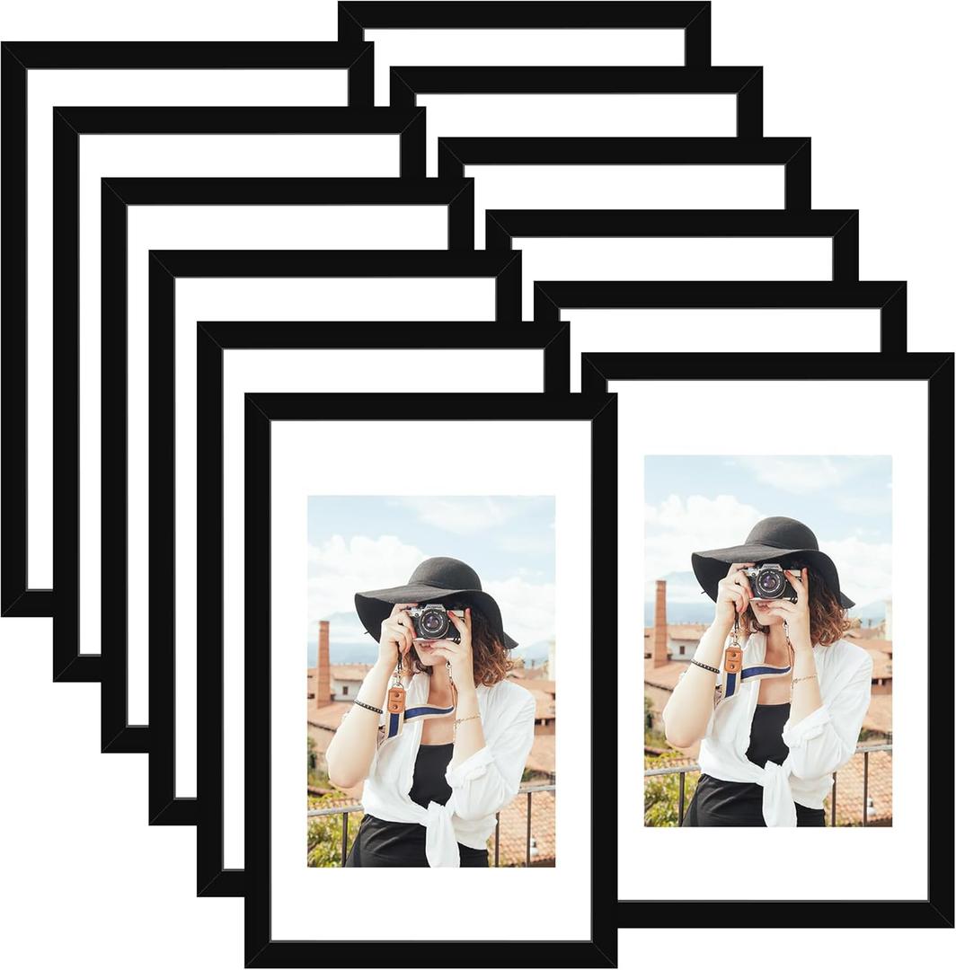 Picrit 11x17 Picture Frame Set of 12, Display 8x12 with Mat or 11x17 without Mat, Photo Frames for Wall Mounting Display, BLACK