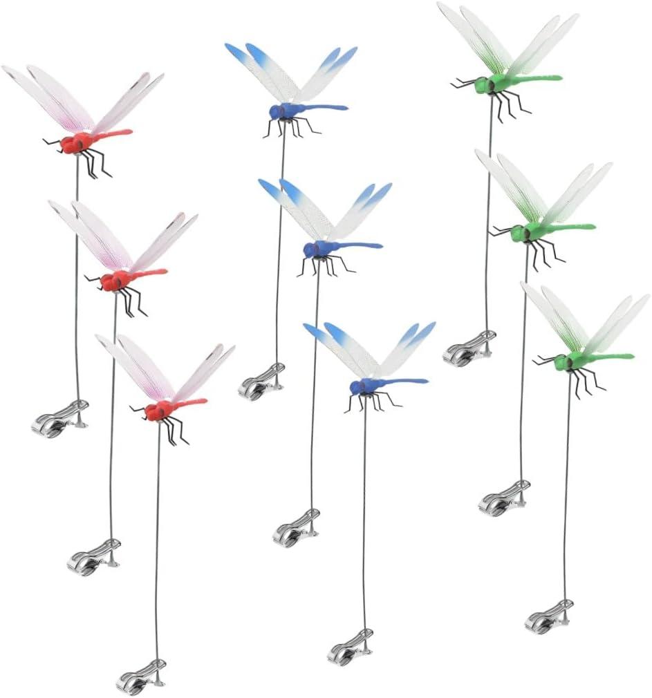 9 Pack Dragonfly Clip,3D Dragonfly Garden Stakes Decor,Fly Deterrent,Dragonfly Humming Bird Stakes,Deer and Horse Fly Deterrent,Garden Bird and Fly Scare Devices for Indoor Outdoor