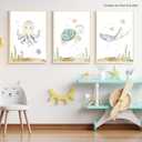 2 x Wodkwq Nursery Wall Art Sea Animal Canvas Prints Baby Girl Boy Room Decor Watercolor Paintings Pictures Cute Ocean Theme Toddler Room Decoration Set of 3 for Kids Bedroom Bathroom 12x16in Unframed