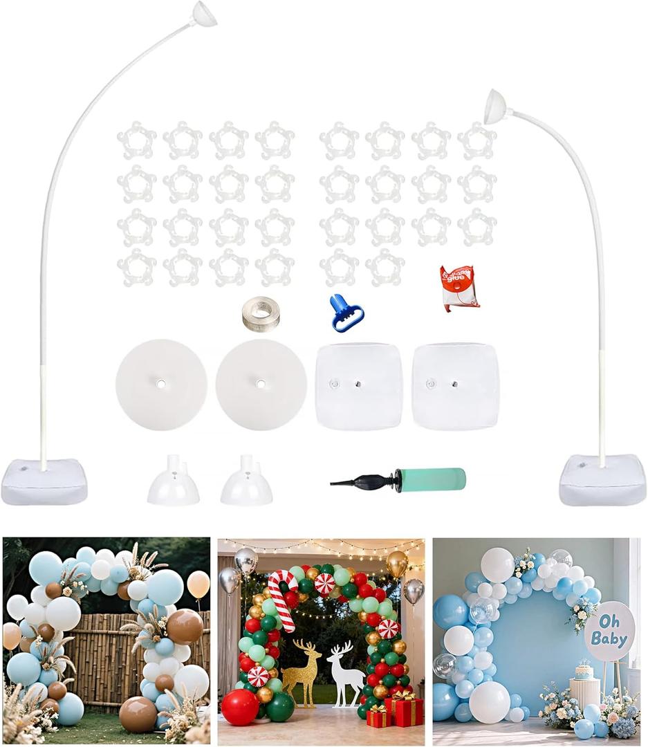 Balloon Arch Kit Balloon Arch Stand With Base, 8Ft & 5Ft High Free Bending Half Arch Balloon Stand For Wedding Birthday Party Baby Shower Yard Lawn Graduation Decorations(No Balloons)