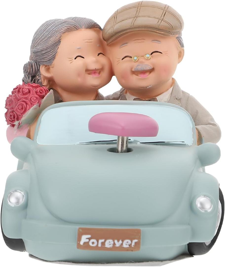 Wedding Cake Topper Figurines Old Couple Statues Love Grandparents Parents Wedding Anniversary Valentines Day Gift Mini Table Collectible Figure Centerpiece