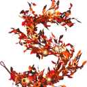 6 ft Fall Garland with Lights 72 Inch Artificial Bittersweet Garland for Mantel Thanksgiving Decorations Lighted Autumn Decoration with Daisy Pumpkin Artificial Mum for Home Fireplace Door