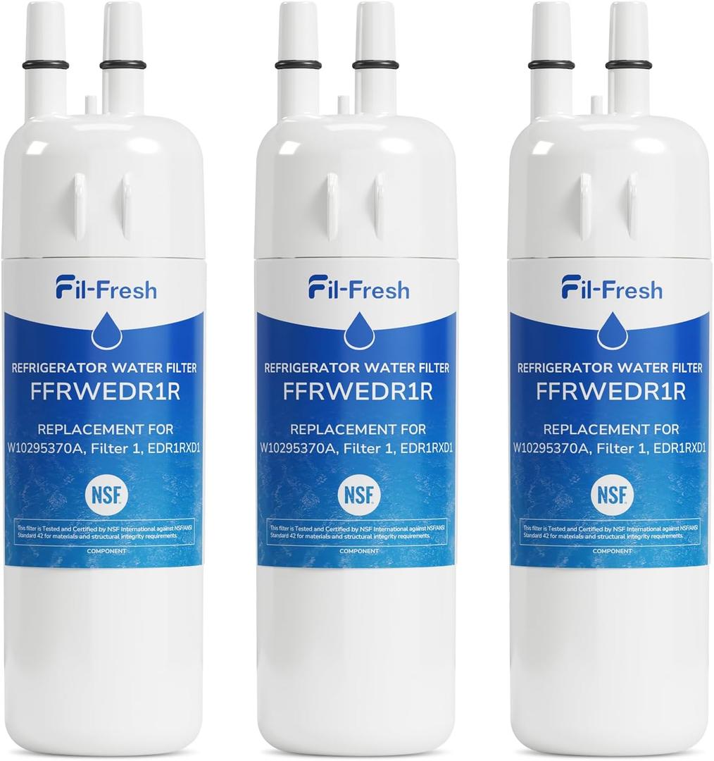 Fil-Fresh EDR1RXD1 Refrigerator Water Filter Replacement for EveryDrop Filter 1, Whirlpool W10295370A, WHR1RXD1, KAD1RXD1, P4RFWB, P8RFWB2L, Kenmore 46-9081, 46-9930, Fridge Water Filter, 3 Packs
