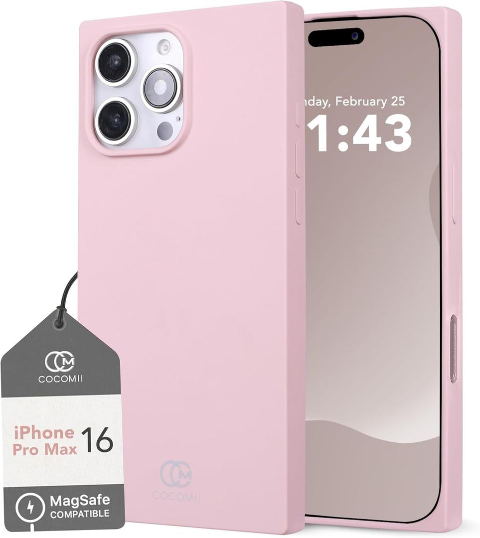 Cocomii - Rectangle Case Compatible with iPhone 16 Pro Max - Compatible with MagSafe, Soft Touch Silicone, Microfiber Lining, Magnetic Phone Case for iPhone 16 Pro Max 6.9 inch, Chalk Pink