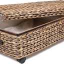 happimess BSK1006B Chett Minimalist Hand-Woven Hyacinth/Wood Underbed Storage Bin with Wheels and Handles for Storage and Decoration in Bathroom, Bedroom, Closet, Entryway, Guest Room, Brown Wash