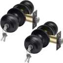 CML Hardware Entry Door Knob with Lock and Key, Keyed Different, Exterior Door Lock Sets for Front/Back Door, Round Ball Handle, Matte Black, 2 Pack