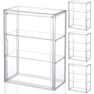 Clear Acrylic Display Case 3 Tier Display Shelf Storage Boxes Cabinet Organizer with Magnetic Door for Figures Toys (2 PcsClear)