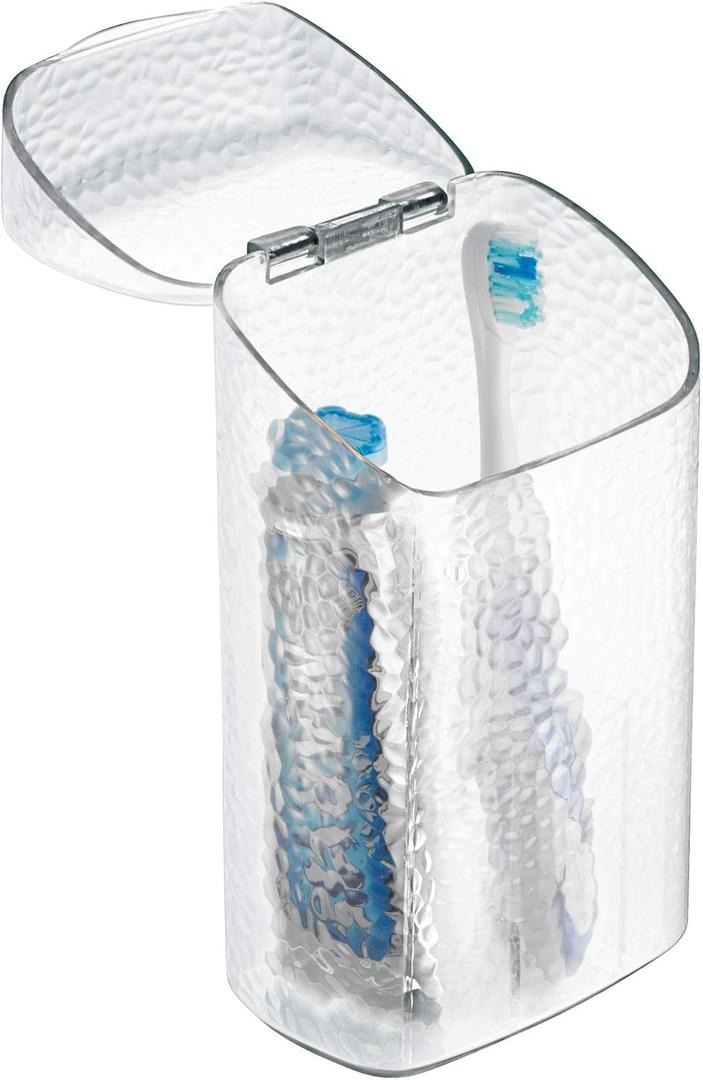 iDesign 53450 Rain Toothbrush Holder Dental Center for Toothpaste, Electric Toothbrush, Water Flosser, Bathroom Countertop Organizer, Clear