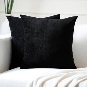 Encasa Homes Chenille Throw Pillow Covers 2 pcs Set - Black- 20 x 20 inch / 50 x 50 cm Textured Solid Colour, Soft & Smooth, Square Accent Decorative Cushion for Couch, Sofa, Chair & Bed (20" x 20" (Pack of 2))