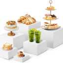 Cube Display Stands, 6PCS Multi Size Stackable Plastic Cake Stand Boxes with Sturdy Design for Dessert Collectibles Statues Storage (White)