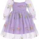 IMEKIS Toddler Girl Birthday Dress Floral Confetti Tulle Formal Wedding Party Long Sleeve Dress Cake Smash Photo Shoot (5-6 Years)