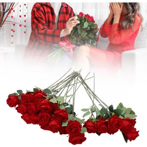 Gazaar Artificial Roses Long Stem 50pcs Fake Roses for DIY Wedding Bouquets Centerpieces Home Decorations (Red)