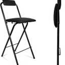 Folding Bar Stool with Back, Tall Foldable Stool Chair Portable Adult Collapsible Stools Counter Height Seat Leather Padded Kitchen Shop Cafe (25.5 inch)