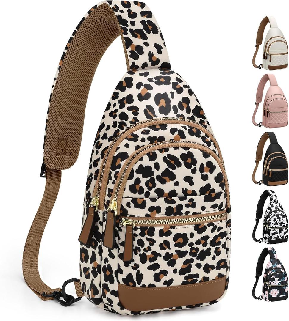 Capolo Sling Bag for Women Men Waterproof Crossbody Bags for Women Trendy Casual Fanny Pack with Convertible Shoulder Strap Chest Bag for Travel Hiking(Leopard, Medium)