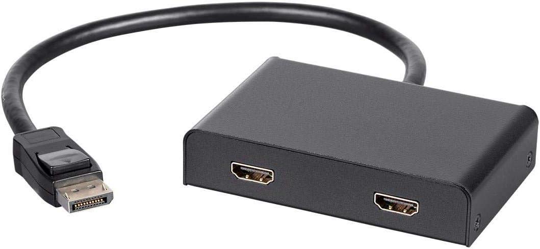 Monoprice 2-Port DisplayPort 1.2 to HDMI Multi-Stream Transport (MST) Hub, 4K@30Hz for 2 Displays, 21.6 Gbps Bandwidth, 11.8 Inch Cable, Black