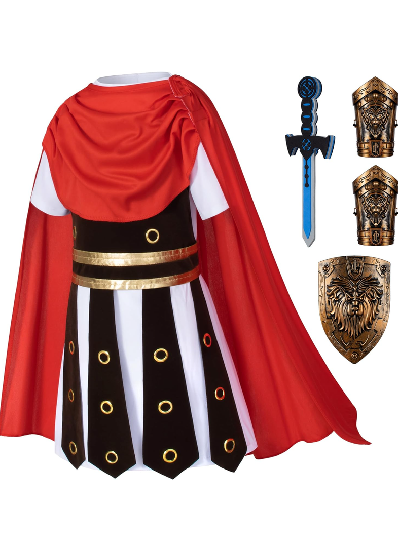 Child Medieval Roman Warrior Knight Renaissance Performance Costume with Accessories, 4-5Years, 120 cm
