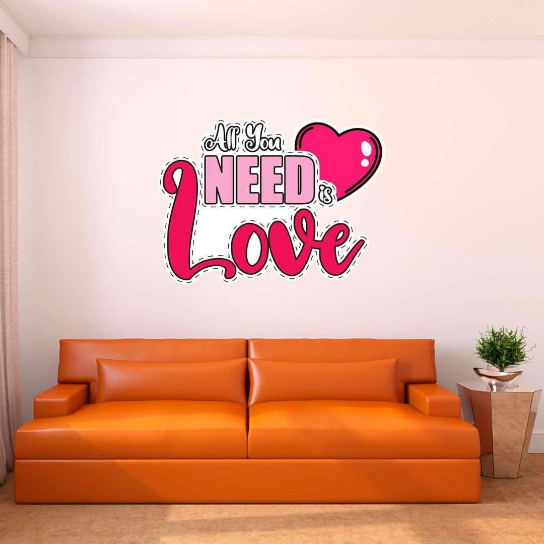 Wall Decal All You Need is Love Beautiful Love Wall Sticker All You Need is Love Cute Lettering with Heart Removable - Size: 30 in(W) x 27 in(H) (Multi)