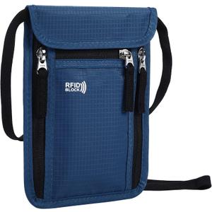 Travel Pouch Neck Wallet Family Passport Holder Organizer Case with RFID Blocking | RFID Blocking (6x7.5In, Navy Blue)
