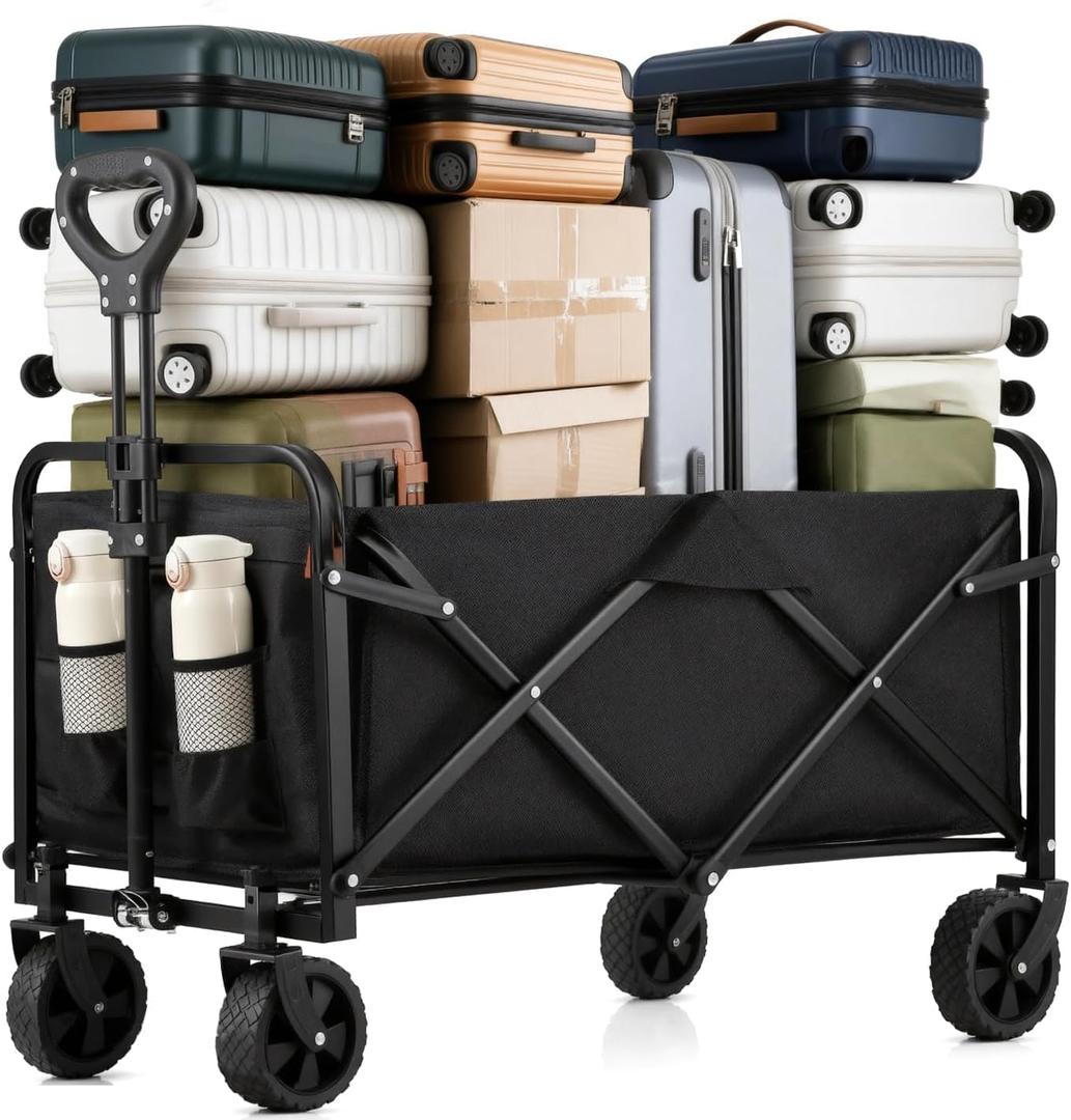 Collapsible Wagon Cart Foldable 37" L 480lbs Capacity, Heavy Duty Beach Wagon, Shopping Carts with Wheels for Grocery, Camping, Shopping, Fishing, Garden Cart