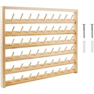 NW 54 Spools Wooden Thread Holder Sewing and Embroidery Thread Rack and Organizer Thread Rack for Sewing with Hanging Hooks for Wall
