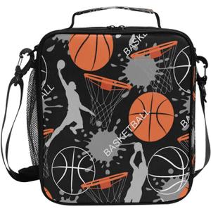 AUUXVA Lunch Bag Sport Basketball Insulated Lunch Box Ice Cooler Tote Bag Handbag Lunchbox Shoulder Strap for Boys Girls Women Men