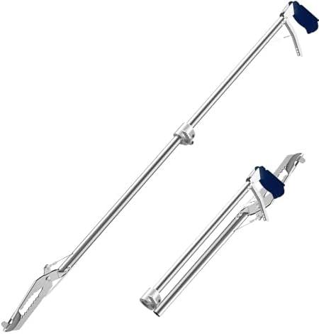 60“ Professional Collapsible Snake Grabber Tool, Stainless Steel Snake Catcher Pole with Heavy-Duty Grabber Heads, Tongs, and Hook Mechanisms for Safe Reptile Control in Gardens or Farms