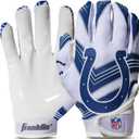 Franklin Sports Indianapolis Colts Youth NFL Football Receiver Gloves - Receiver Gloves For Kids - NFL Team Logos and Silicone Palm - Youth S/ XS Pair