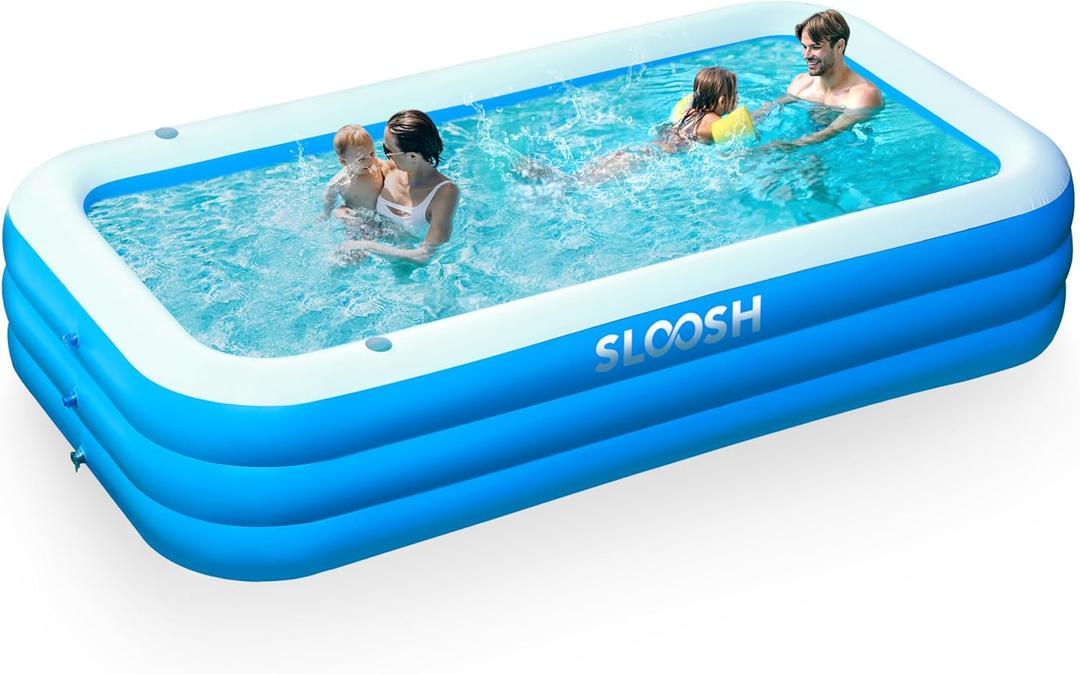 Sloosh Inflatable Swimming Pool with Seats, 120" x 72" x 22" Full-Sized Blow Up Durable Thickened Above Ground Family Pool for Summer Water Party Backyard Garden Lawn, Blue