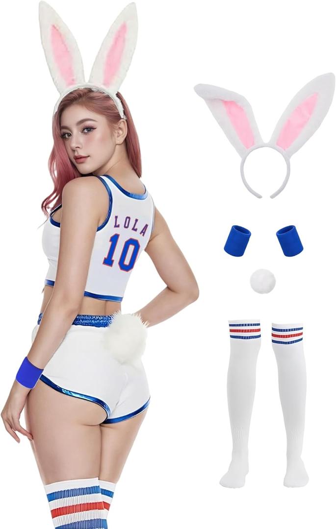 Lola Halloween Cosplay Costume for Women Space Movie Basketball Jersey Full outfit with Shorts Headband socks (Large)
