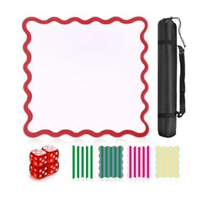 32.4 In Scalloped Mahjong Mat，Anti Slip Noise Reduction Mahjong Accessorie Mahjong Table Mat，Majiong Mat For Travel，Comes With 4 Dice And 1 Mahjong Mat Storage Bag,4 Mahjong Shuffle Cards (Red)