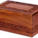 Wooden Keepsake Urn Box, Cremation Urns for Human Ashes, Handcarved Decorative Memorial, Wood Casket for Pets, Cat, Infant, Adult Memorial, Burial Urns for Ashes - Medium (Light Brown)