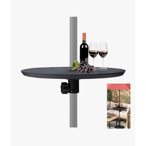 Helios&Hestia 20" Small Round Portable Outdoor Patio Umbrella Table Tray with Hole, Fits 7 to 11 ft Market Umbrellas with 1.5" Pole, Black