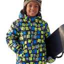 FREE SOLDIER Boy's Waterproof Warm Ski Jacket Windproof Fleece Thick Kids Winter Coat with Hood for Snowboarding Outdoor (Plaid Print 6-7/Boy)