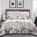 Bedspread Coverlet Set King Size Floral Quilts Set Bedding Lightweight Floral Quilt Collection Home Reversible Quilt Bedspread Sping Leaves Yellow Flower Quilt Bedding Garden Bedspread+2 Pillow Shams | Reversible, Lightweight, Quilts Set, Garden Design, +2 Pillow Shams